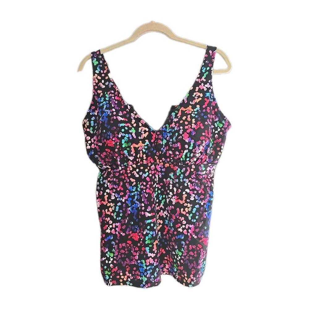 Swimsuits For All Multicolor Polka Dot Beach Swimsuit Tankini Top Womans Size 18